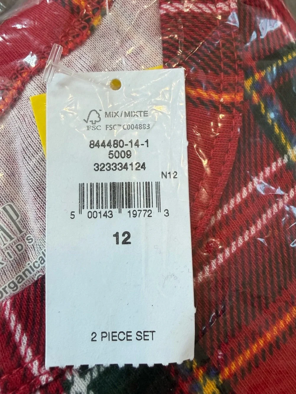 GAP Kids Organic Cotton Holiday Red Tartan Plaid Pajama Set, Size 12, NEW